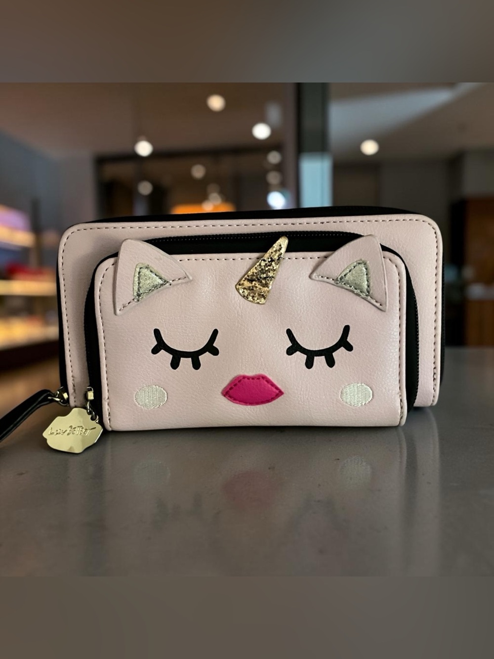 USED ONCE! LIKE NEW! “LUV BETSEY” by BETSEY JOHNSON”CATICORN”DOUBLE ZIP WALLET